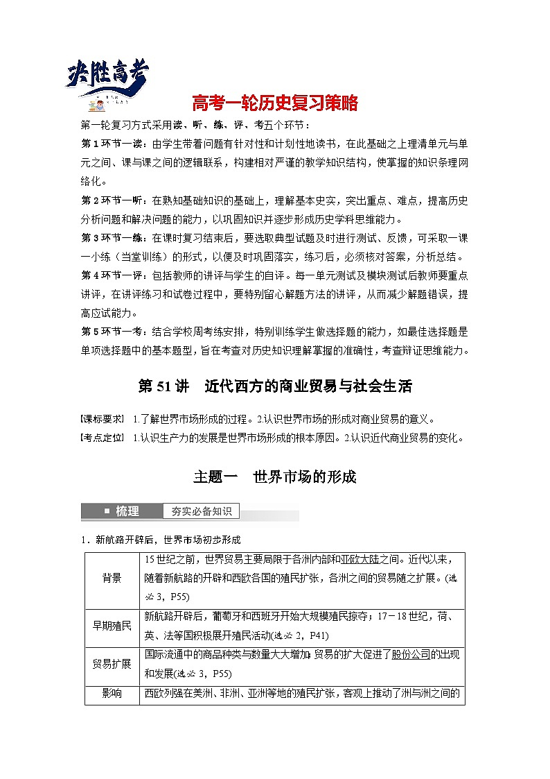 2024年高考历史一轮复习（部编版） 板块7 第16单元 第51讲　近代西方的商业贸易与社会生活（教师版）第1页