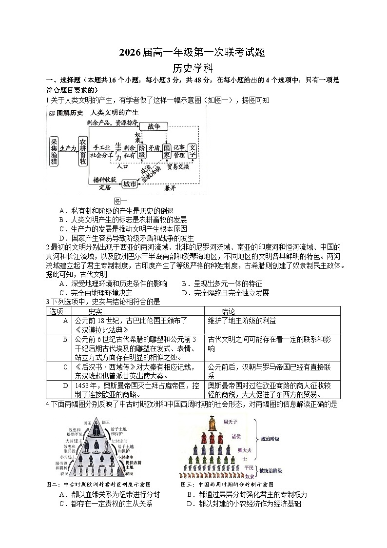 2024贵阳清华中学、安顺一中等校高一下学期第一次联考试题历史含答案01