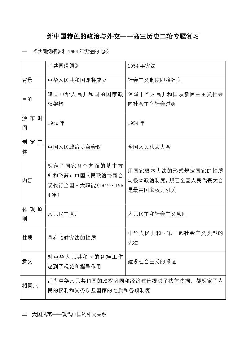 新中国特色的政治与外交 导学案（含解析）--2024届高三统编版历史二轮专题复习第1页