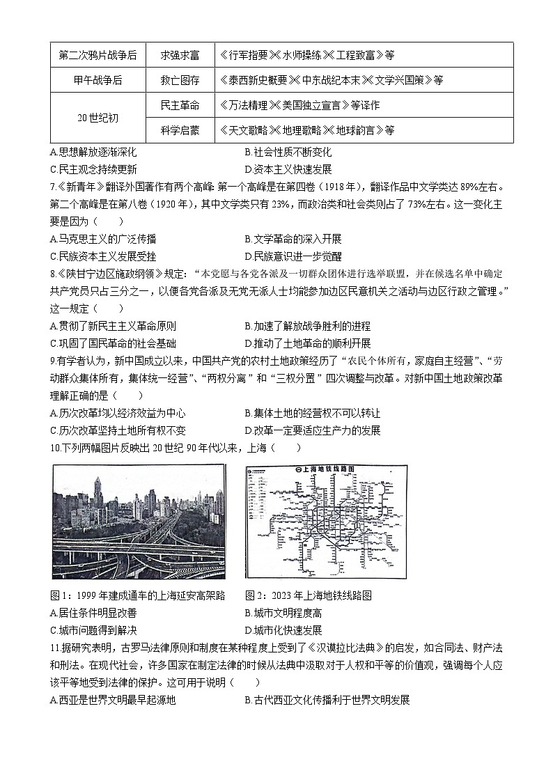 陕西省安康市2023-2024学年高二下学期+期中考试历史试题(无答案)第2页