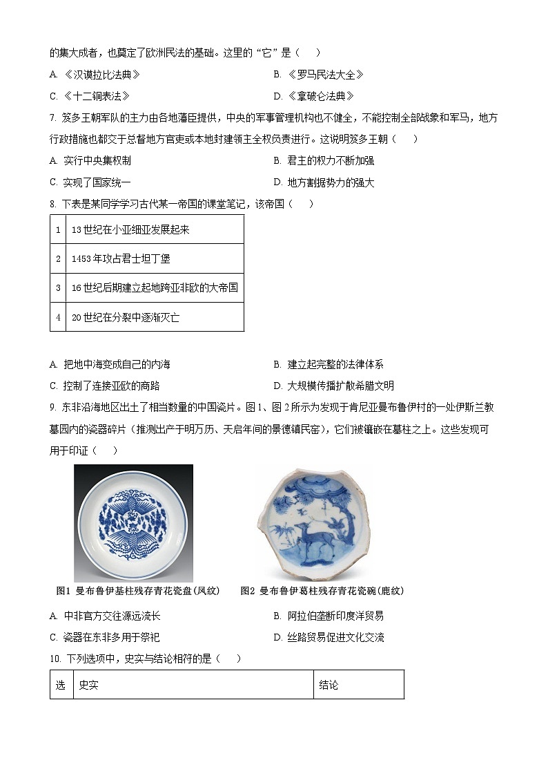 安徽省合肥市六校联盟2023-2024学年高一下学期期中联考历史试题（原卷版+解析版）02