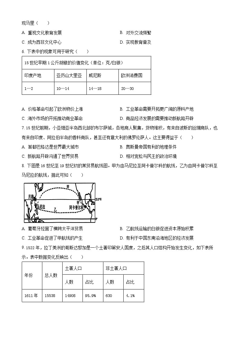 江苏省东海县2023-2024学年高一下学期期中考试历史试题（原卷版+解析版）02