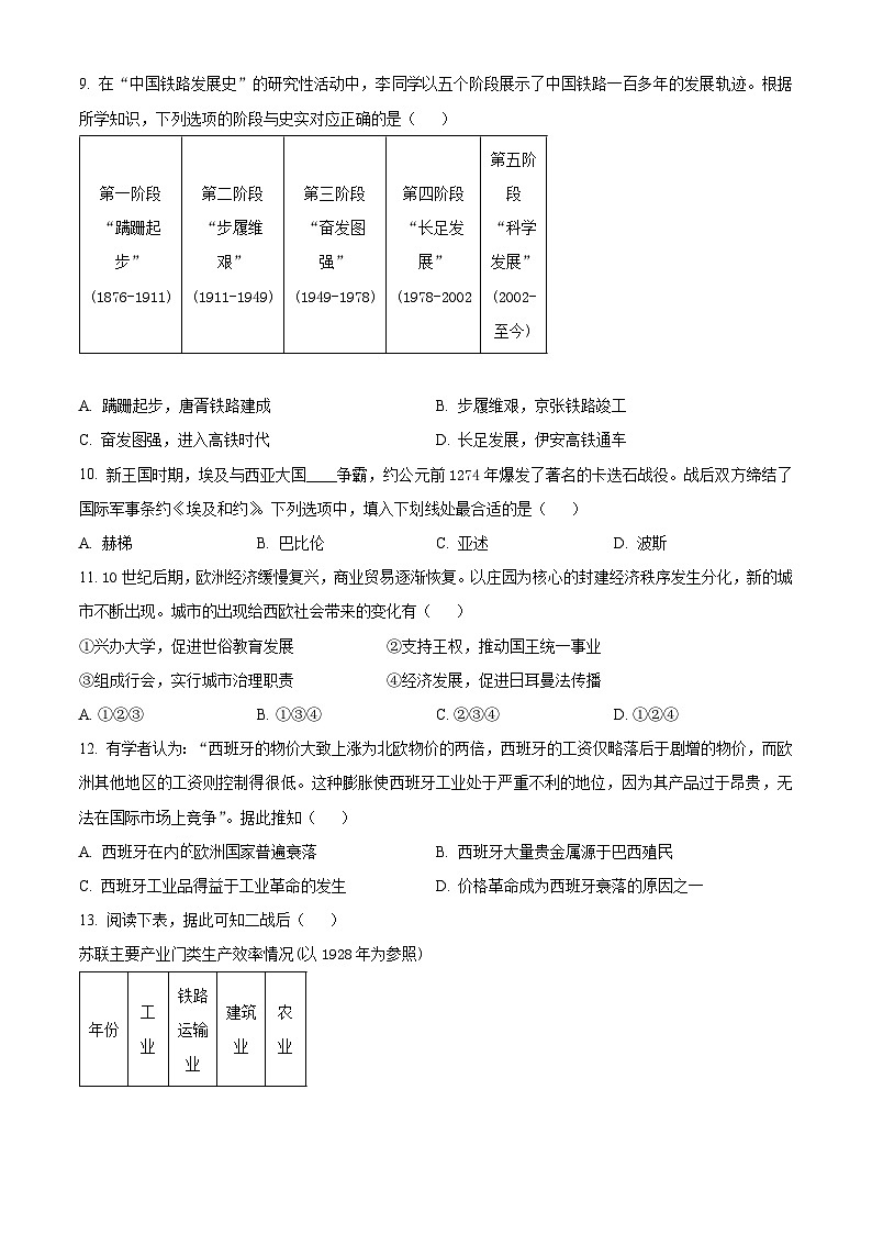 浙江省稽阳联谊学校2024届高三下学期二模历史试题 Word版无答案第3页