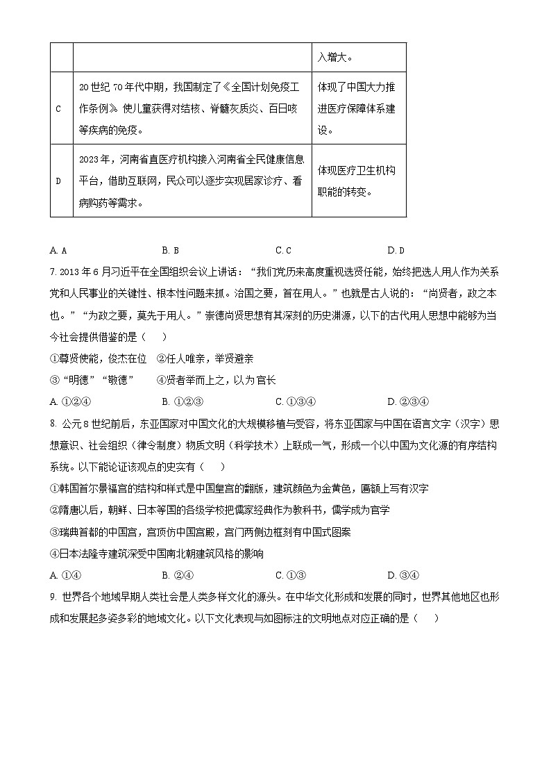 浙江省七彩阳光新高考研究联盟2023-2024学年高二下学期期中联考历史试题  Word版无答案第3页