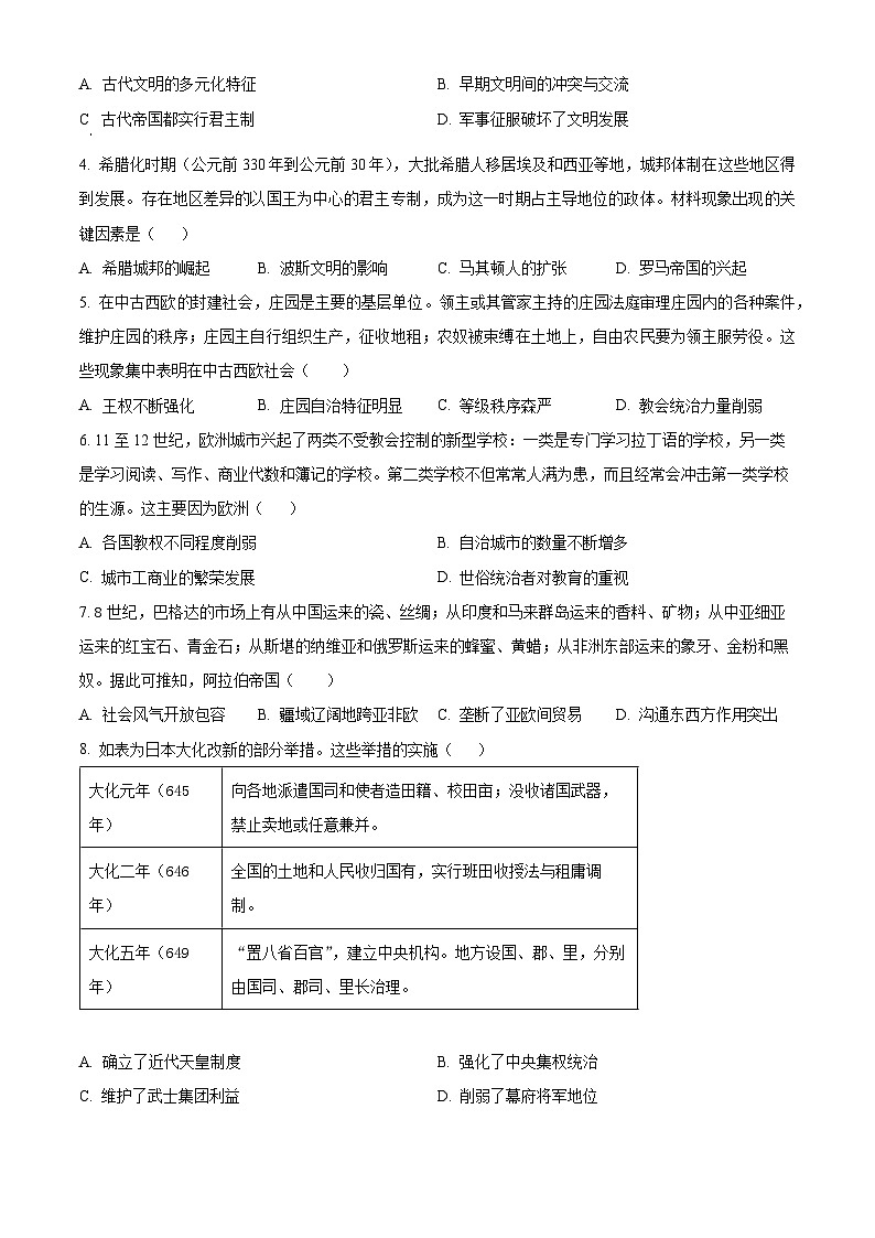 湖南省平高教育集团六校2023-2024学年高一下学期期中考试历史试题（原卷版+解析版）02