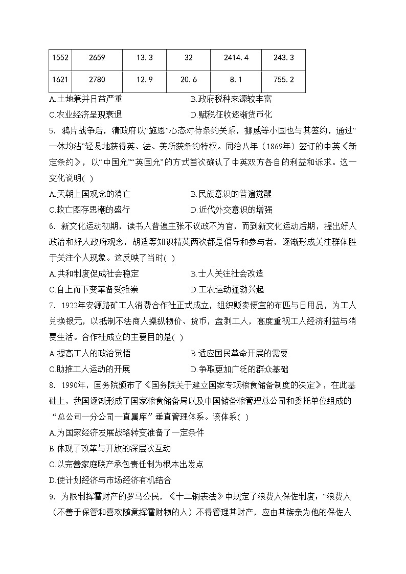 四川省泸州高级中学校2024届高三下学期第二次月考历史试卷(含答案)02