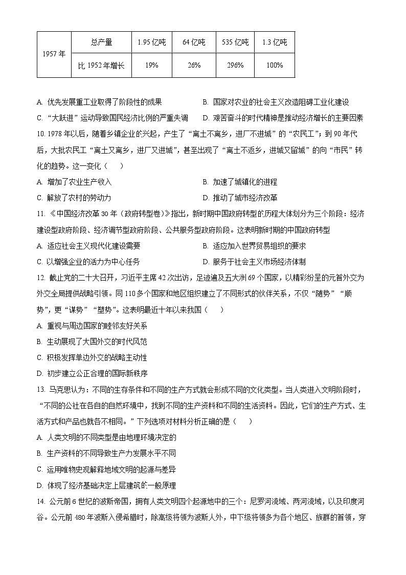安徽省安庆市第一中学2023-2024学年高一下学期期中历史试题（原卷版+解析版）03