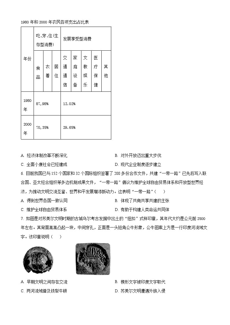 四川省绵阳南山中学2023-2024学年高一下学期期中历史试题（原卷版）第2页