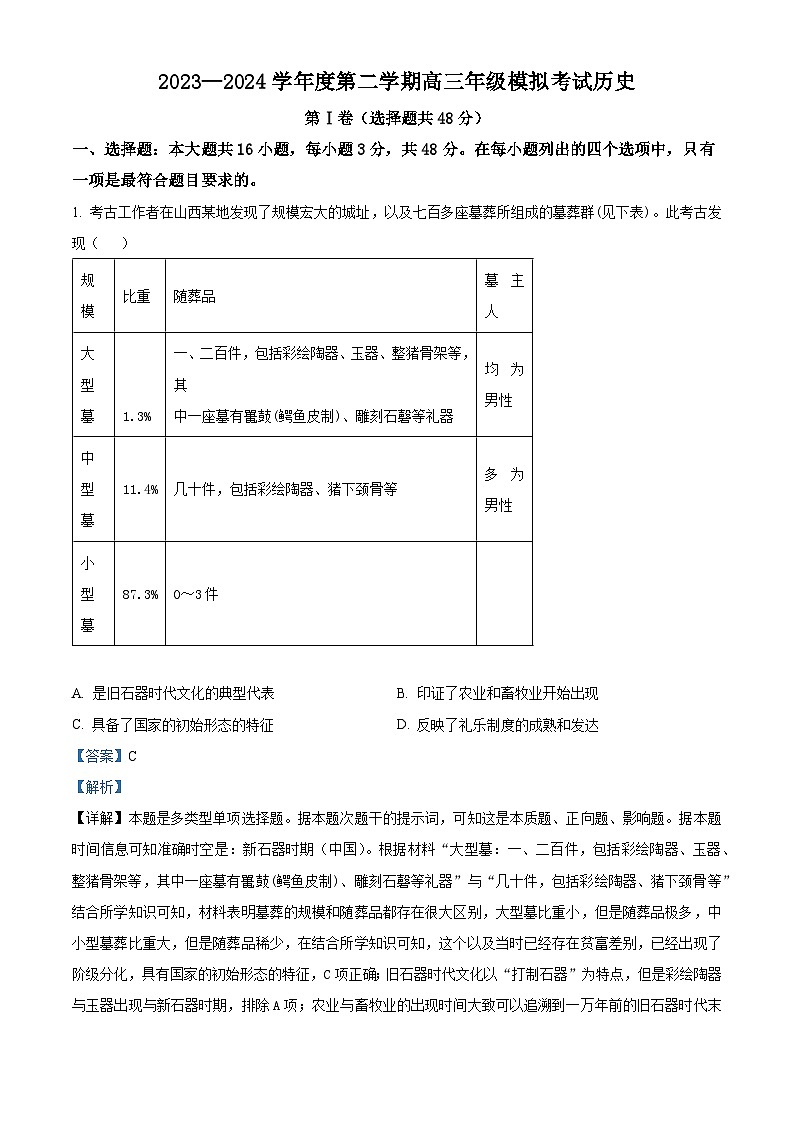 2024届江苏省南通市海安高级中学高三下学期第二次模拟考试历史试题（原卷版+解析版）01