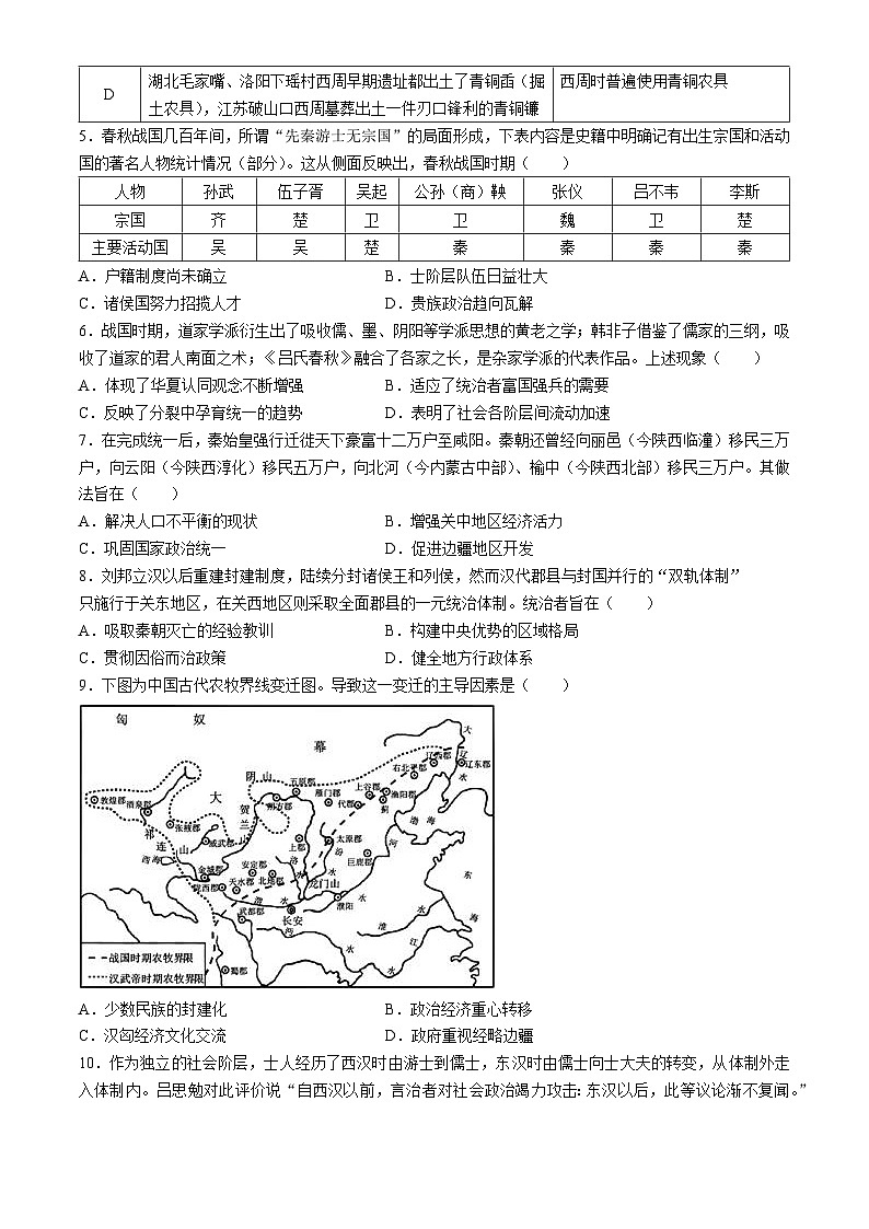 山东省枣庄市第三中学2023—2024学年高二下学期期中考试历史试题+02