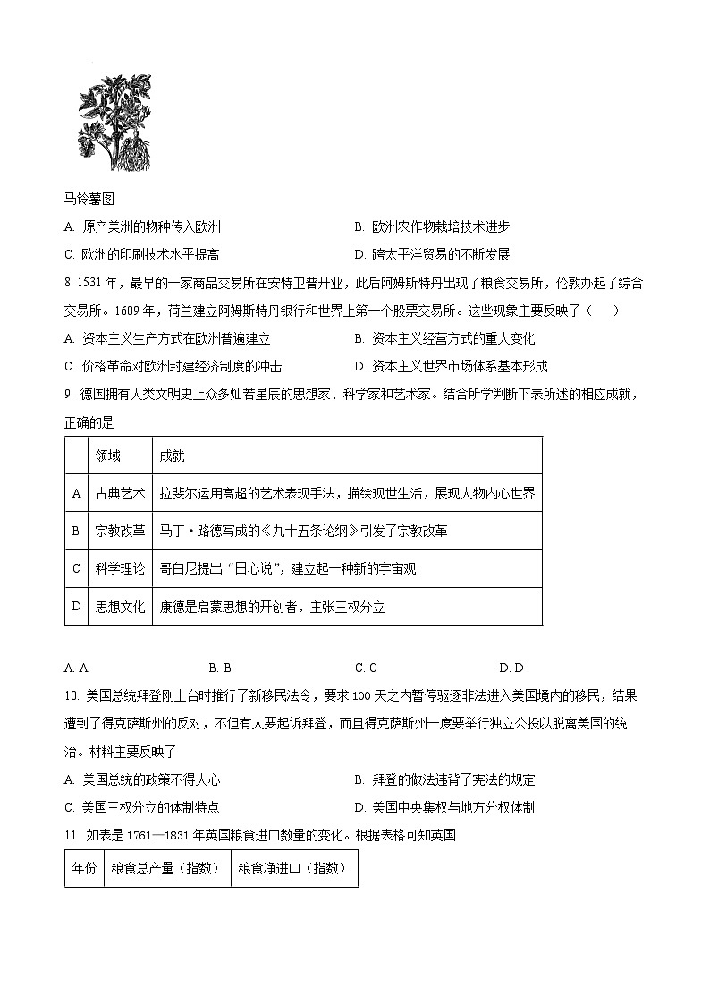 浙江省宁波市北仑中学2023-2024学年高一下学期期中考试历史试题（原卷版+解析版）02
