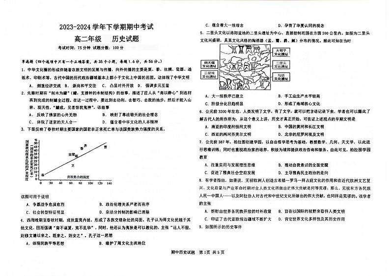 河北省冀州中学2023-2024学年高二下学期期中考试历史试题01