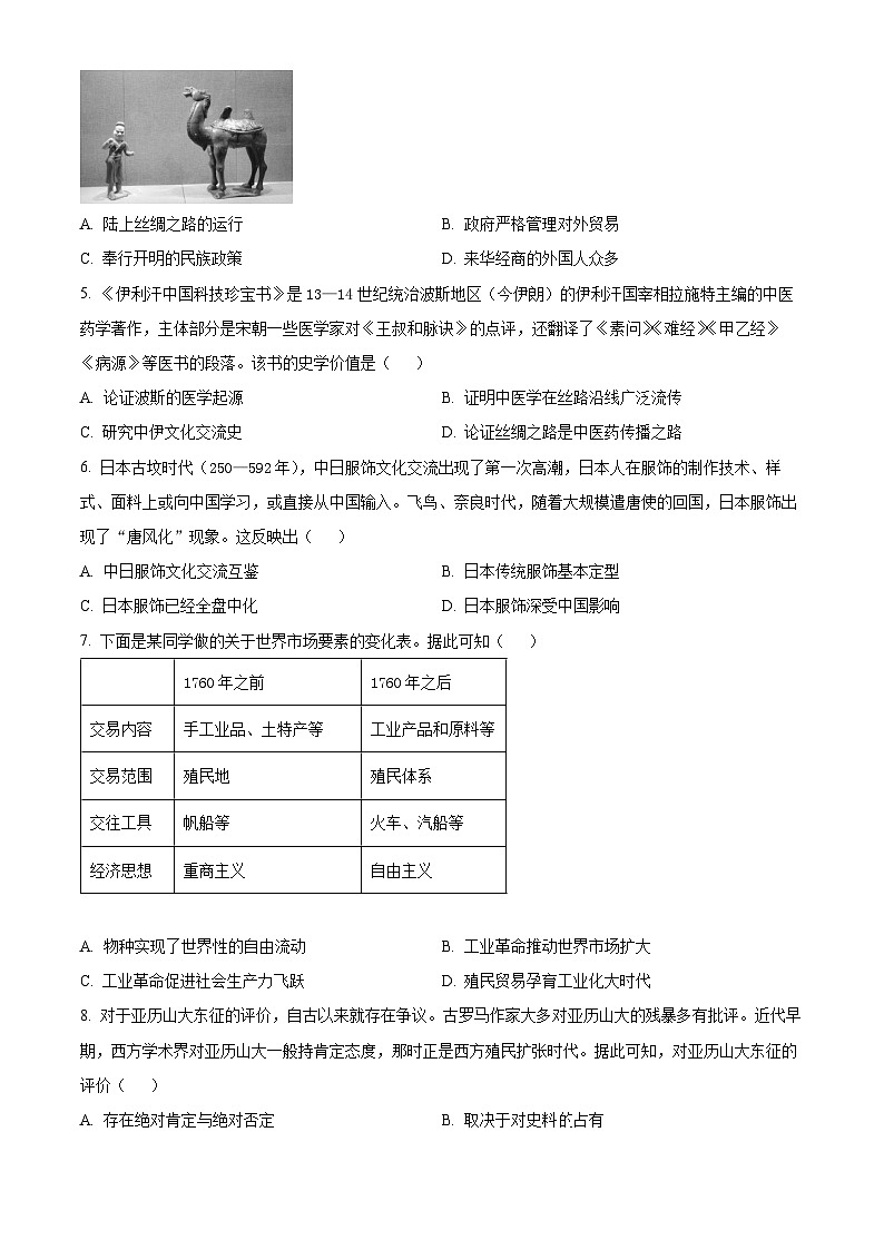 河北省邯郸市大名中学等校2023-2024学年高二年级下学期期中考试历史试题（原卷版+解析版）02
