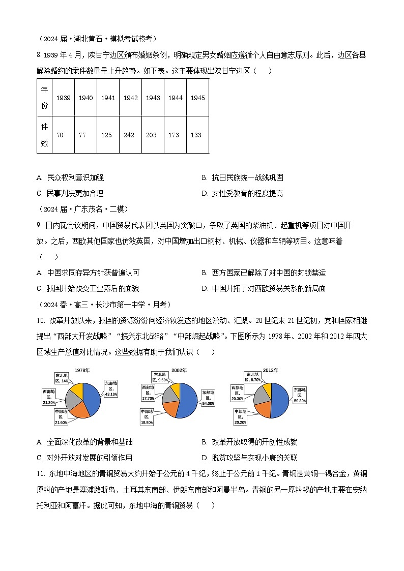 湖南省2024届高考挑战模拟测试历史试题（原卷版）第3页