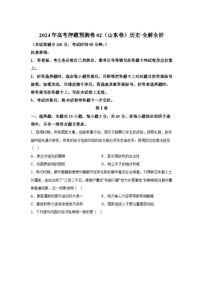 历史（山东卷02）-2024年高考押题预测卷第1页