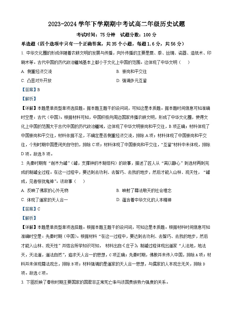 河北省衡水市冀州中学2023-2024学年高二下学期期中历史试题（原卷版+解析版）01