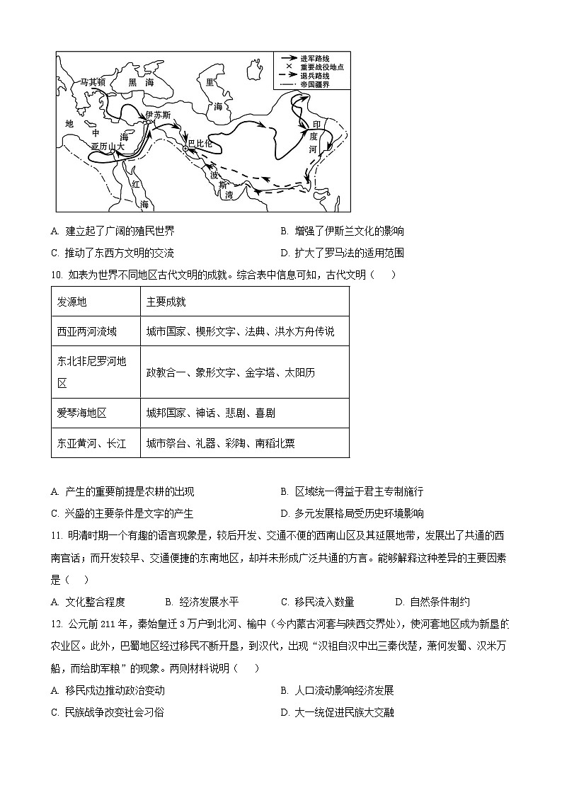 河北省衡水市冀州中学2023-2024学年高二下学期期中历史试题（原卷版+解析版）03
