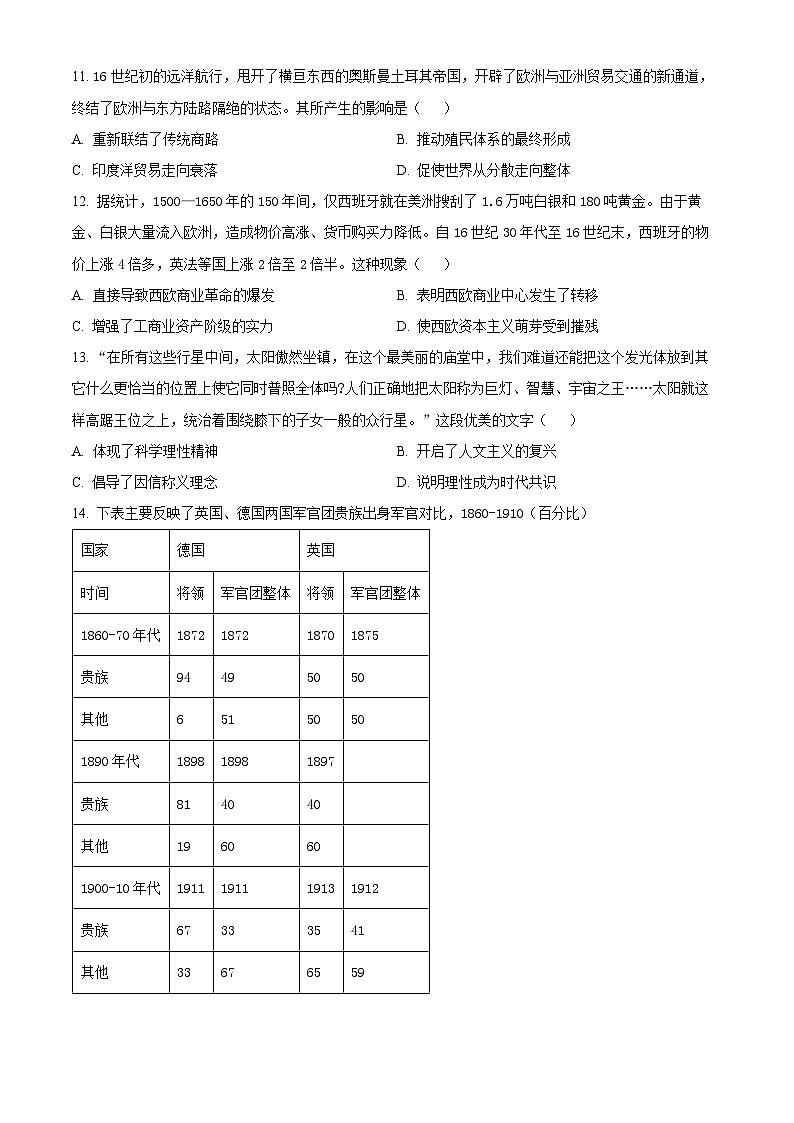 浙江省台州市六校2023-2024学年高一下学期4月期中考试历史试题（原卷版+解析版）03