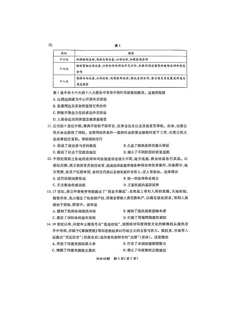 2024届湖南省高三下学期3月联考历史试题03