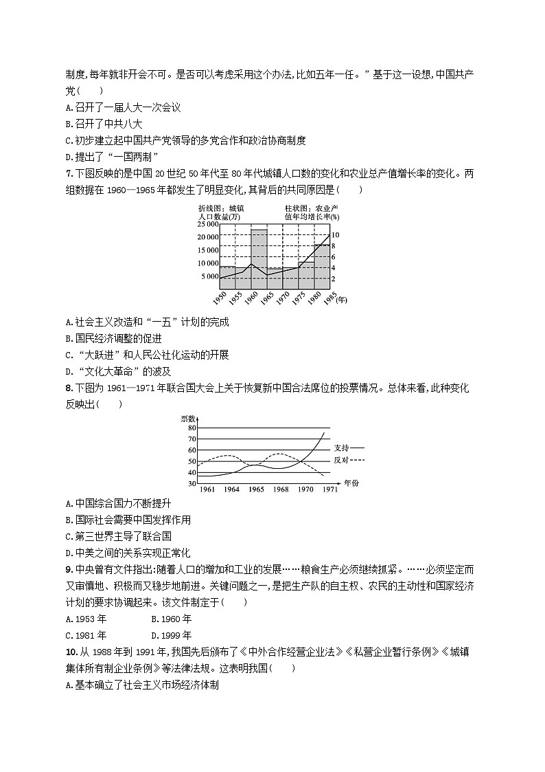 2025届高考历史一轮复习专项练习单元质检八中华人民共和国成立和中国特色社会主义道路的探索02