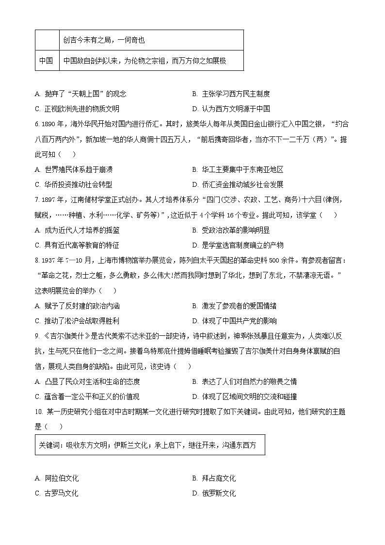江西省丰城市第九中学2023-2024学年高二下学期期中历史试题（原卷版+解析版）02