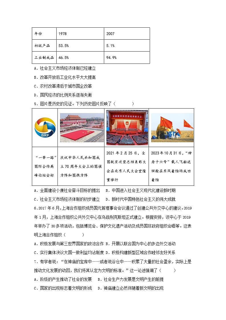 龙门中学2024年春季高一年历史科第一次质量跟踪监测试卷第2页