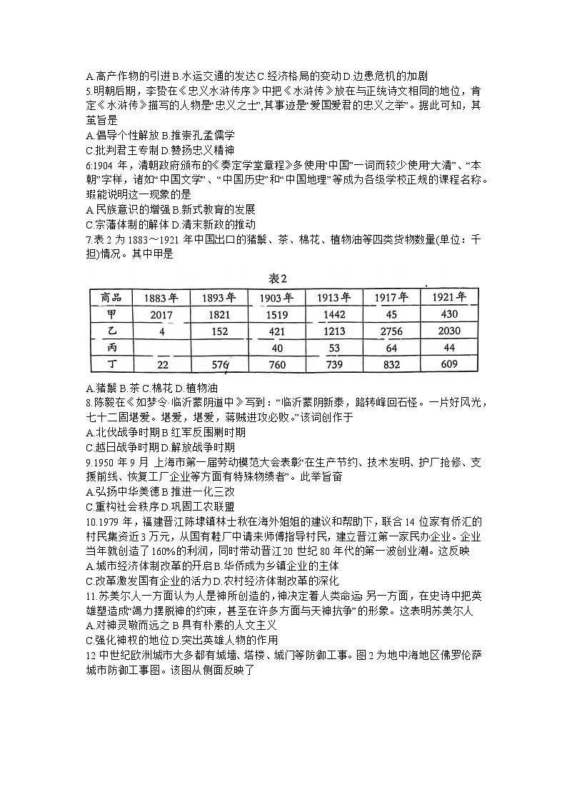 2024届福建省三明市高三下学期三模历史试题02