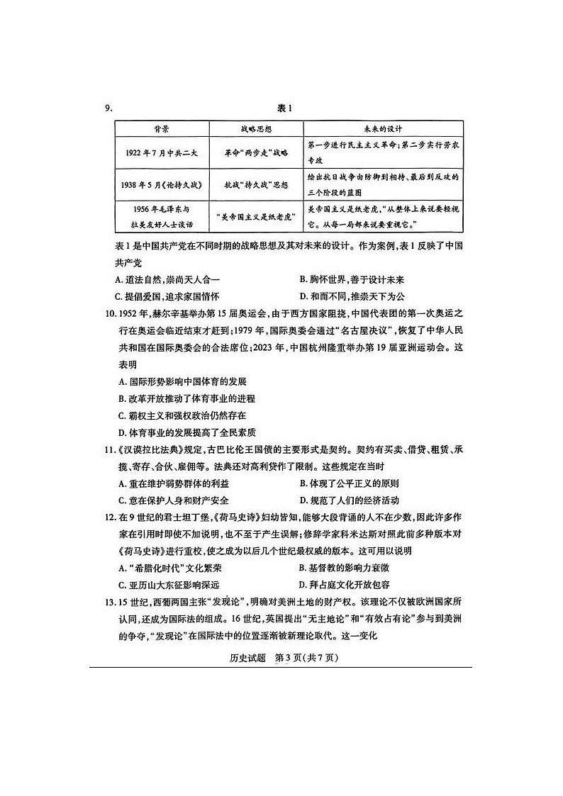 2024届安徽省示范高中皖北协作区26届高三联考历史试题第3页
