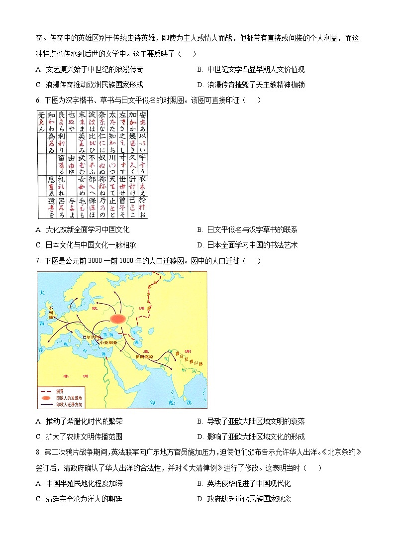 安徽省蚌埠铁路中学2023-2024学年高二下学期期中历史试题（原卷版+解析版）02