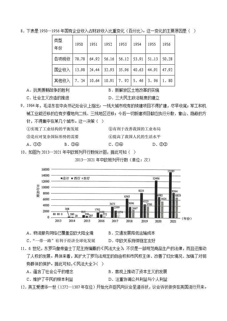 2024年高考押题预测卷—历史（北京卷01）（考试版）03