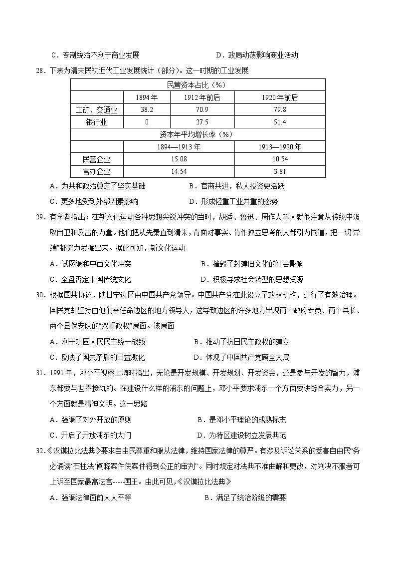 2024年高考押题预测卷—历史（全国卷人教版01）（考试版）第2页