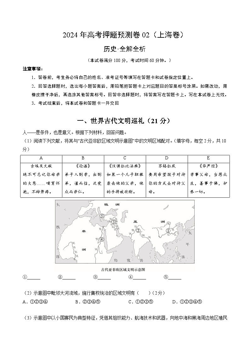 2024年高考押题预测卷—历史（上海卷02）（全解全析）第1页