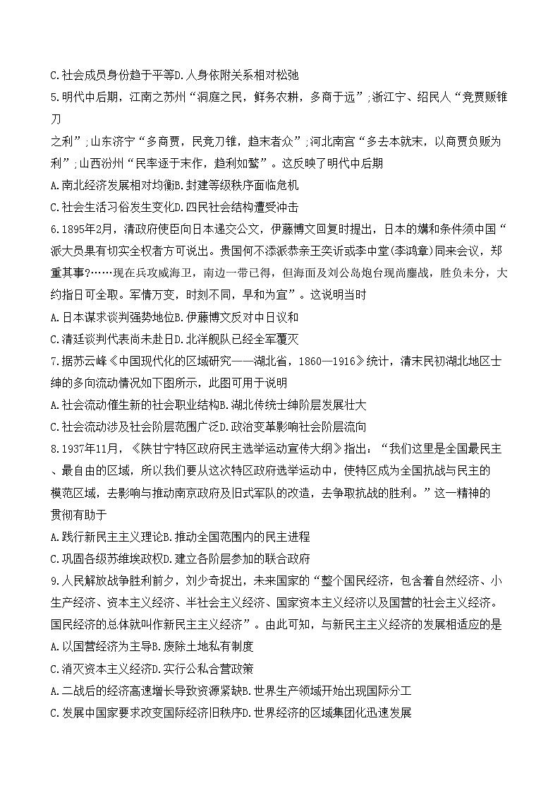 2024湖北省T8联盟高三下学期压轴考试（一模）历史含解析第2页