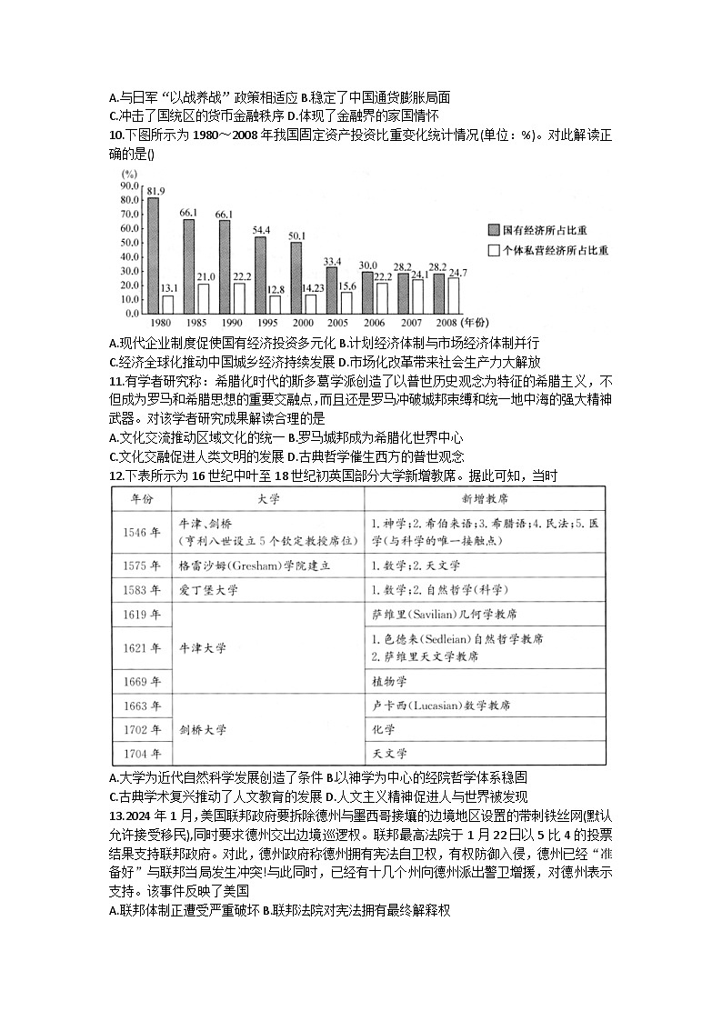 江西省重点中学盟校2024届高三下学期第二次联考历史试卷（Word版附解析）第3页
