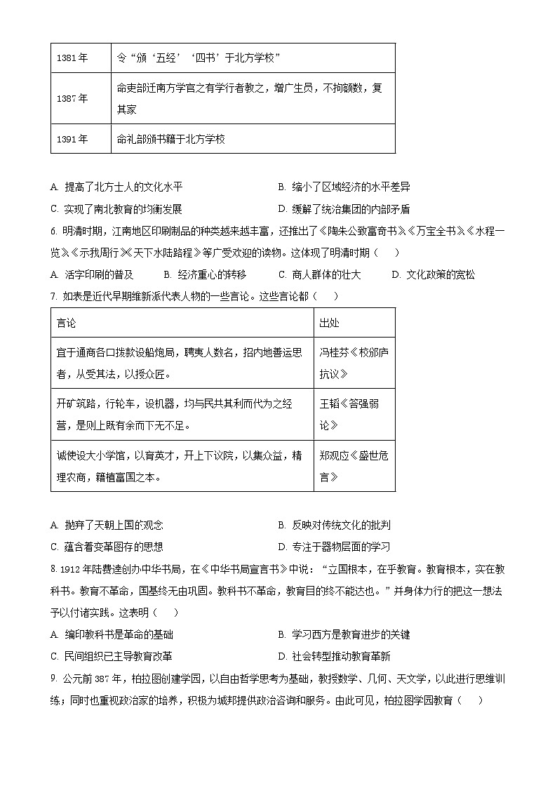山东省临沂市2023-2024学年高二下学期期中考试历史试题（Word版附解析）02