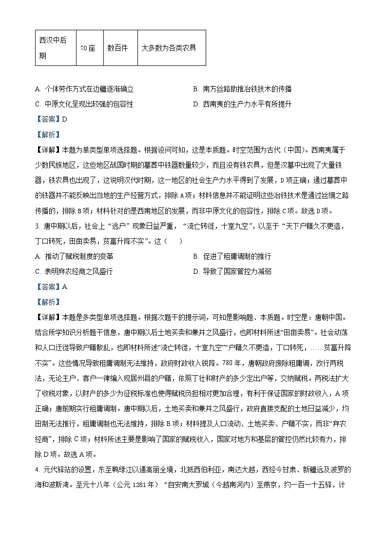 安徽省2024届高三下学期高考冲刺模拟（三）历史试题（原卷版+解析版）02