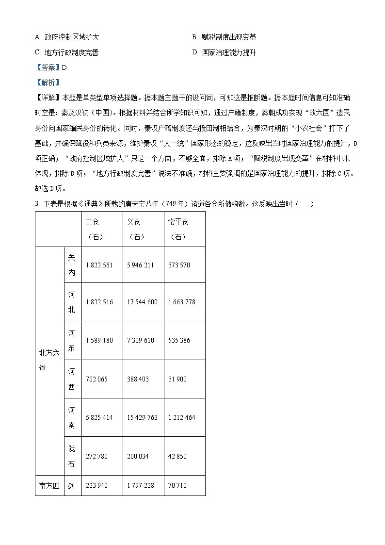 2024届河北省部分高中高三下学期二模考试历史试题（解析版）第2页