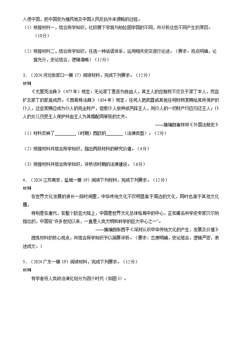 2024年高考历史二轮复习专题：世界古代史 非选择题汇编（新高考专用）（原卷版）第2页