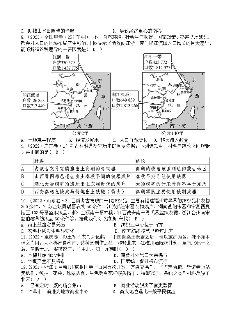 专题二   中国古代经济与社会生活（教师卷）第2页