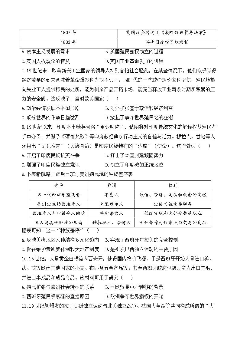 专题三 两次工业革命时期的世界（试题）——2024届高考历史二轮复习攻破重难点（世界史）第2页