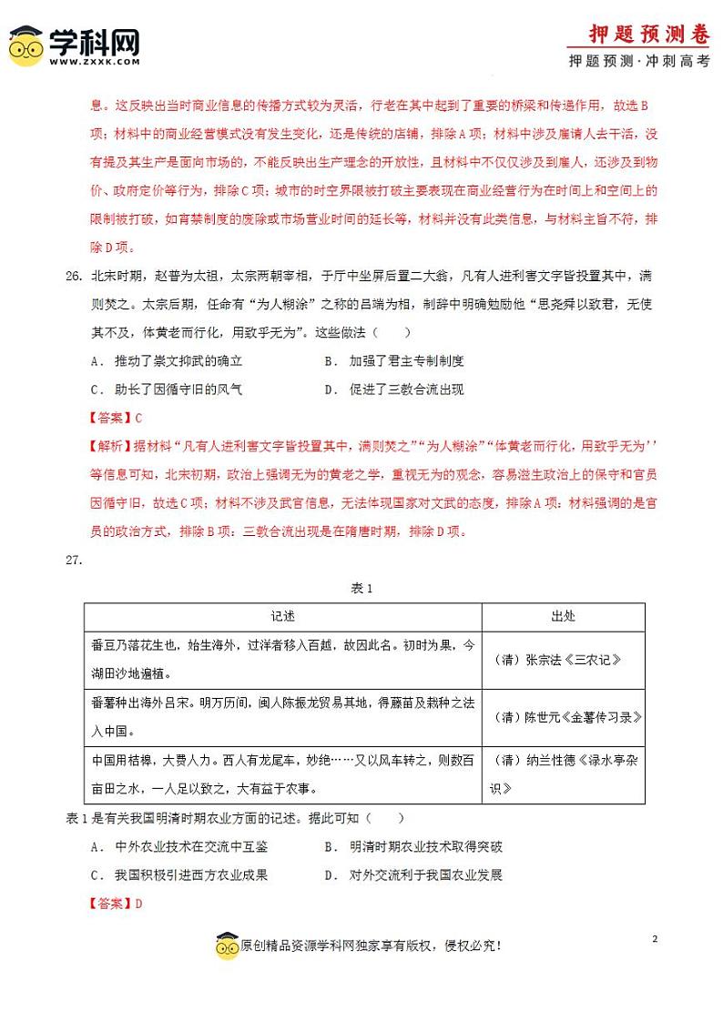 2024年高考押题预测卷—历史（全国卷统编版01）（解析版）第2页