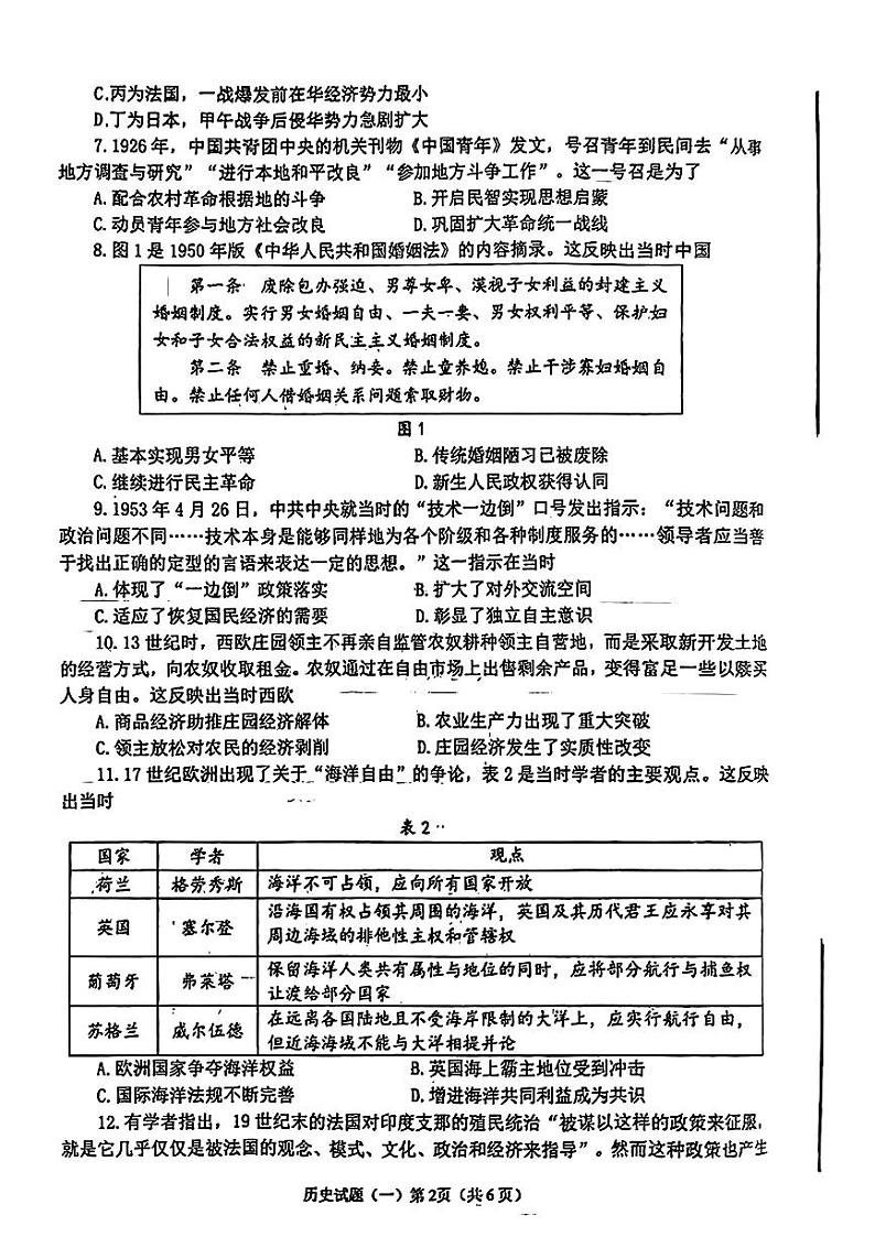 山东省烟台市2024届高三高考适应性练习 历史试题+答案(烟台二模、德州二模)02