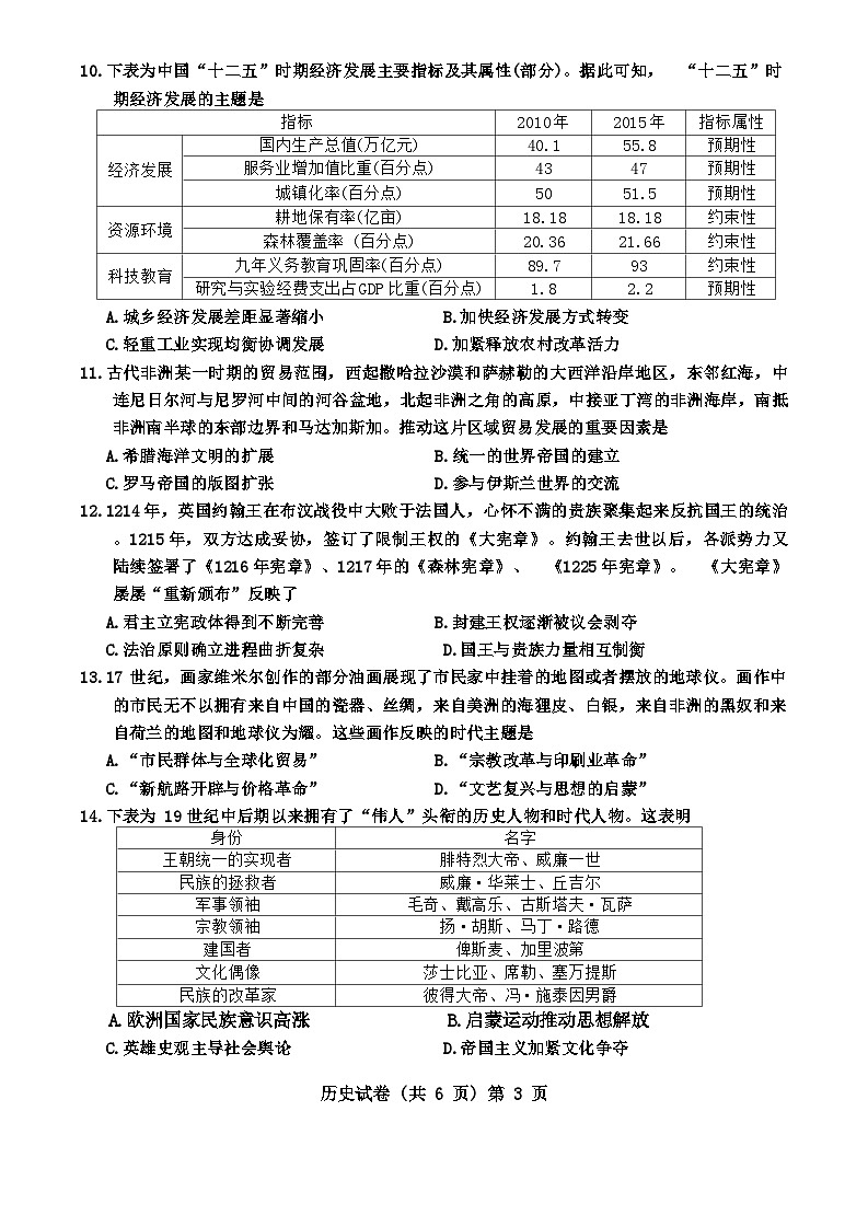 安徽省江淮十校2024届高三下学期第三次联考历史试题+答案第3页