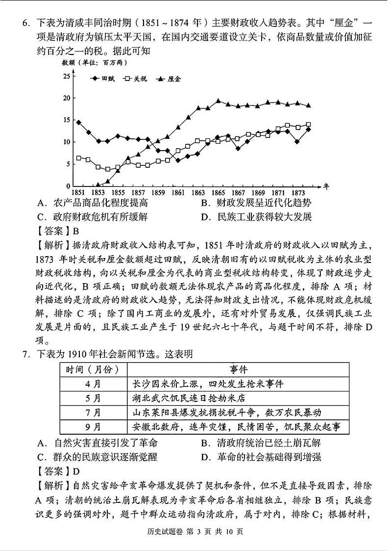 2024届湖南省A佳高三下学期5月模拟（三模）考试历史试题03