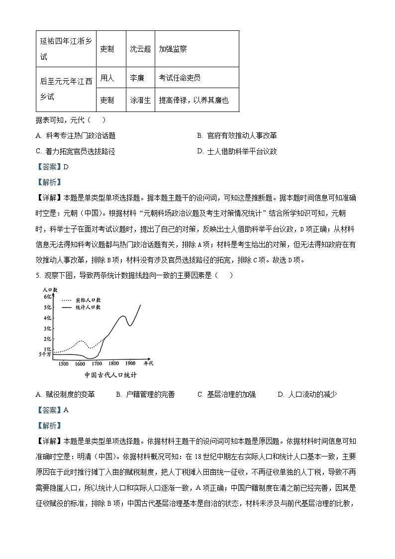 2024届福建省南平市高三下学期第三次质量检测历史试题（原卷版+解析版）03