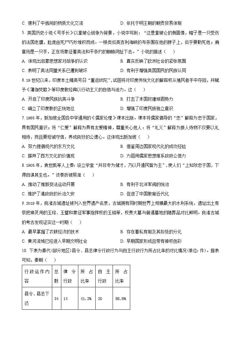 山东省青岛市莱西市2023-2024学年高二下学期学业水平阶段性检测（三）历史试题 （原卷版+解析版）02