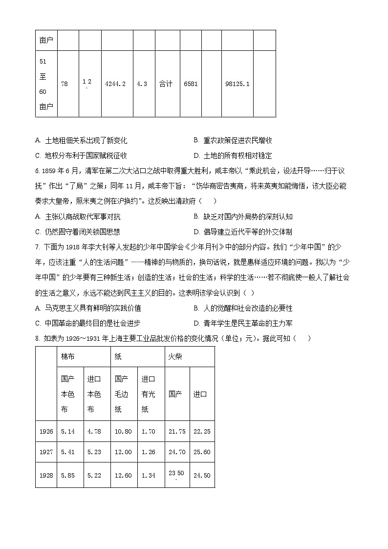江西省部分重点中学2024届高三下学期第二次联考历史试卷（Word版附答案）03
