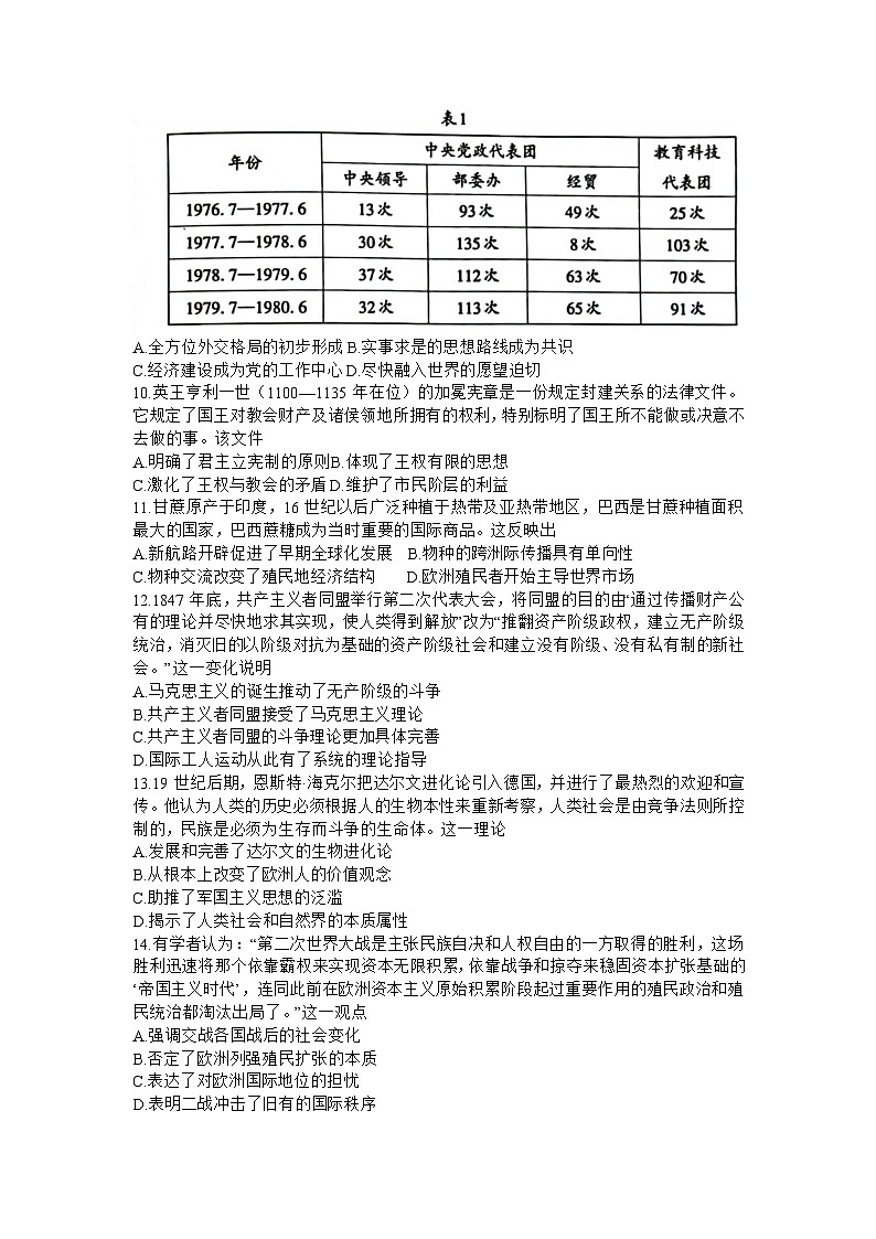 山东省泰安市2024届高三下学期二模历史试题（Word版附答案）03