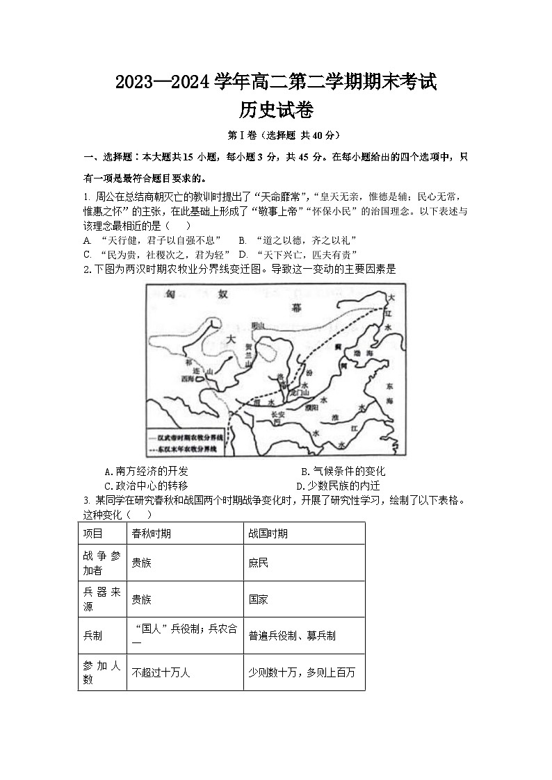 山东省2022-2023学年高二下学期学期期末考试历史试题01