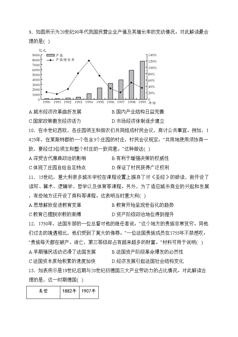 湖北省十堰市2024届高三下学期4月调研考试（二模）历史试卷(含答案)第3页
